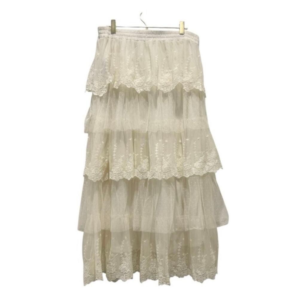 Rachel Zoe Ivory Tiered Lace Tulle Midi Skirt NWT Boho Bridal Rehearsal Party - Picture 4 of 9